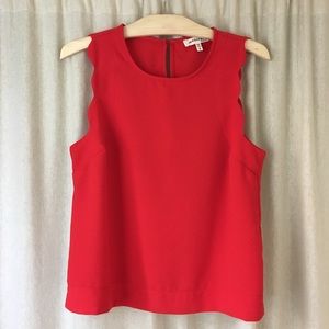 Monteau Bright Red Scallop Sleeve Tank